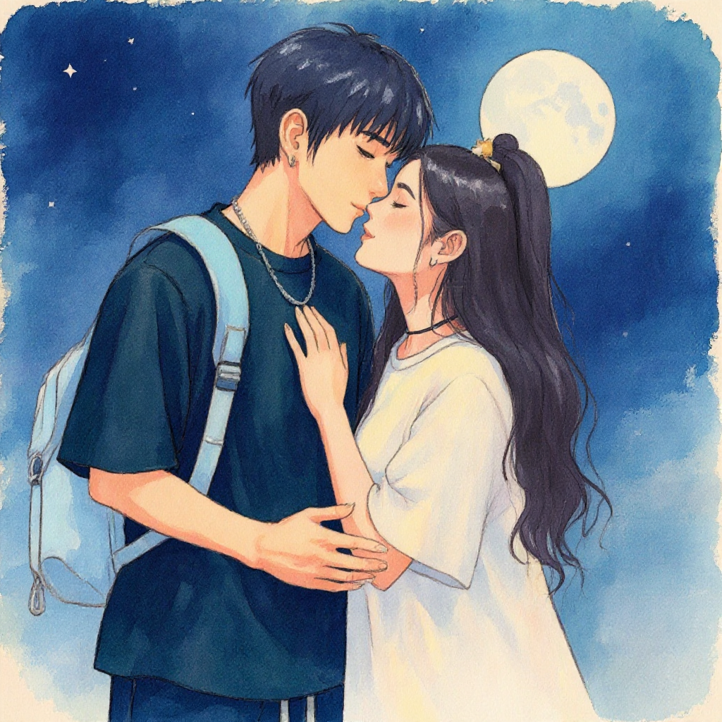 Example kiss scene - Watercolor style